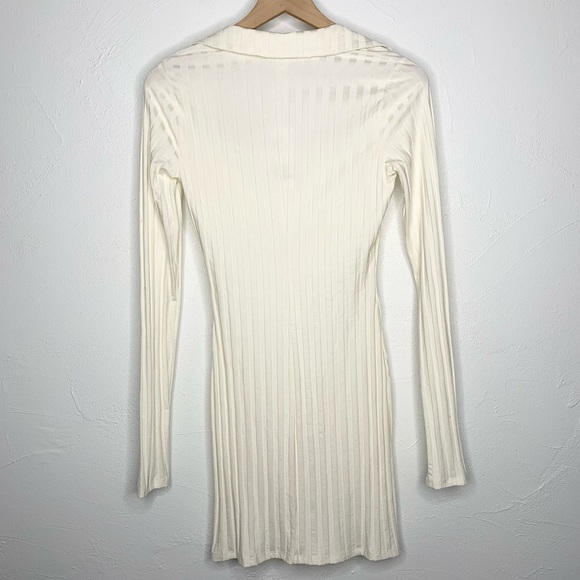 Reformation Small NEW Vittoria Ivory Rib Open Neck Collar Mini Dress Bodycon - Picture 3 of 12